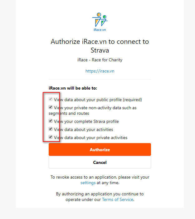 Kết nối Strava vào iRace