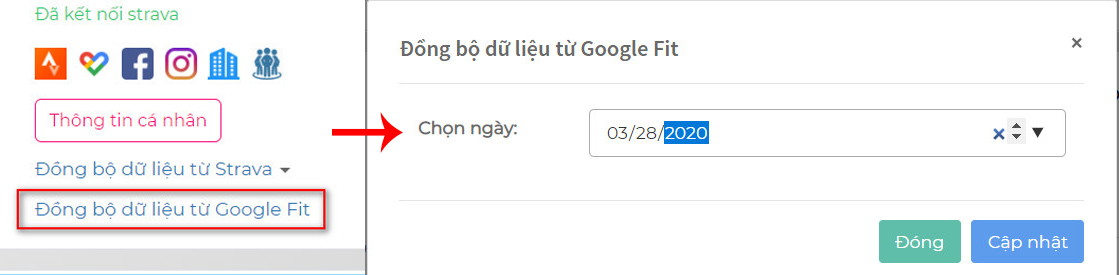 Cập nhật Google Fit thủ công