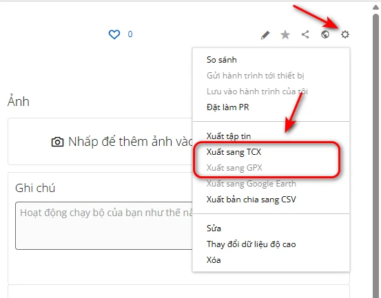 Xuất dữ liệu Garmin