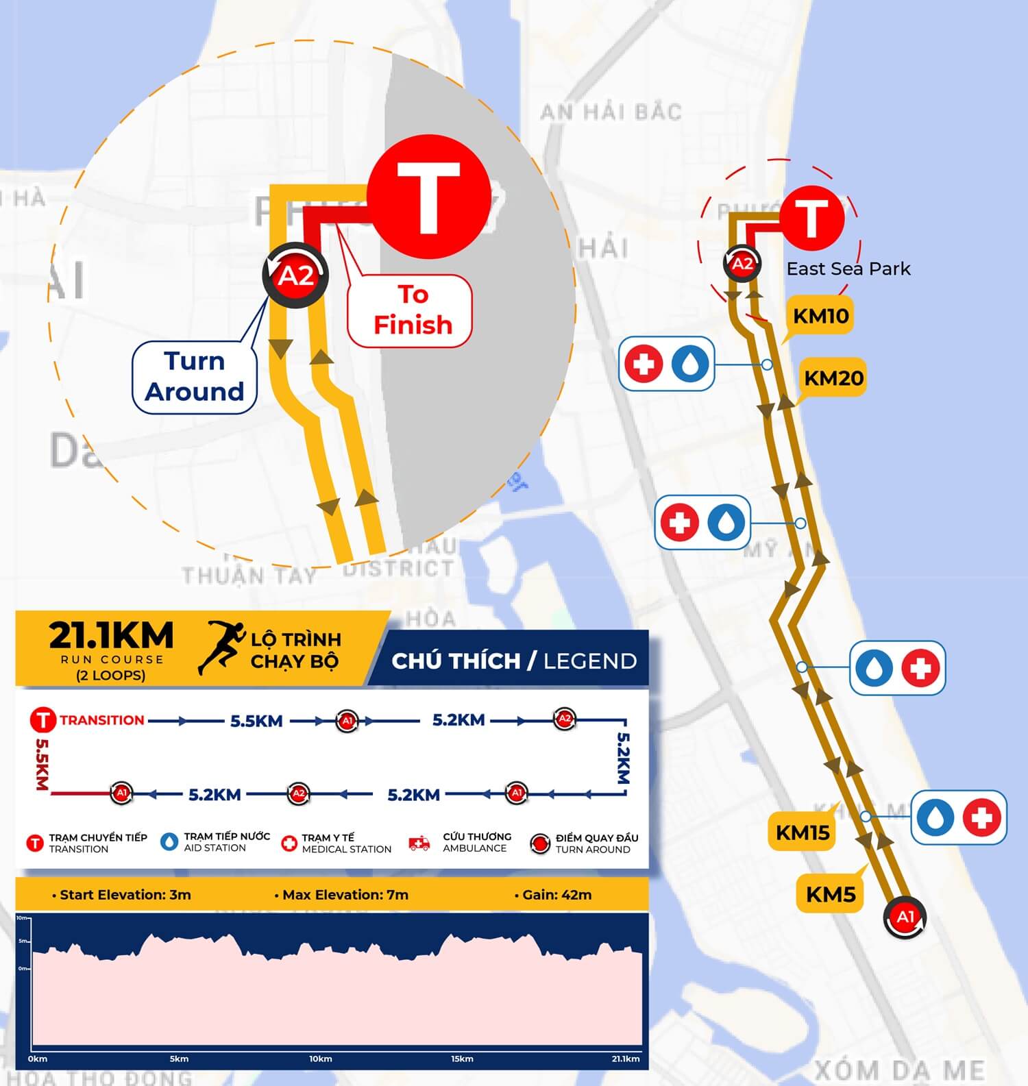Bản đồ chạy bộ Ironman 70.3