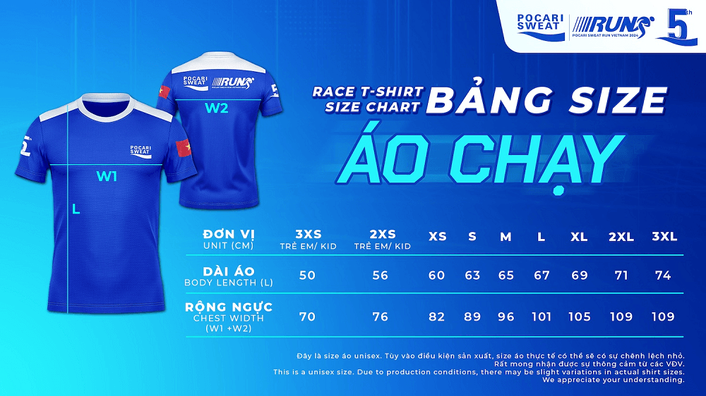 Size áo Pocari Sweat Run Việt Nam 2024 - Run To Heart