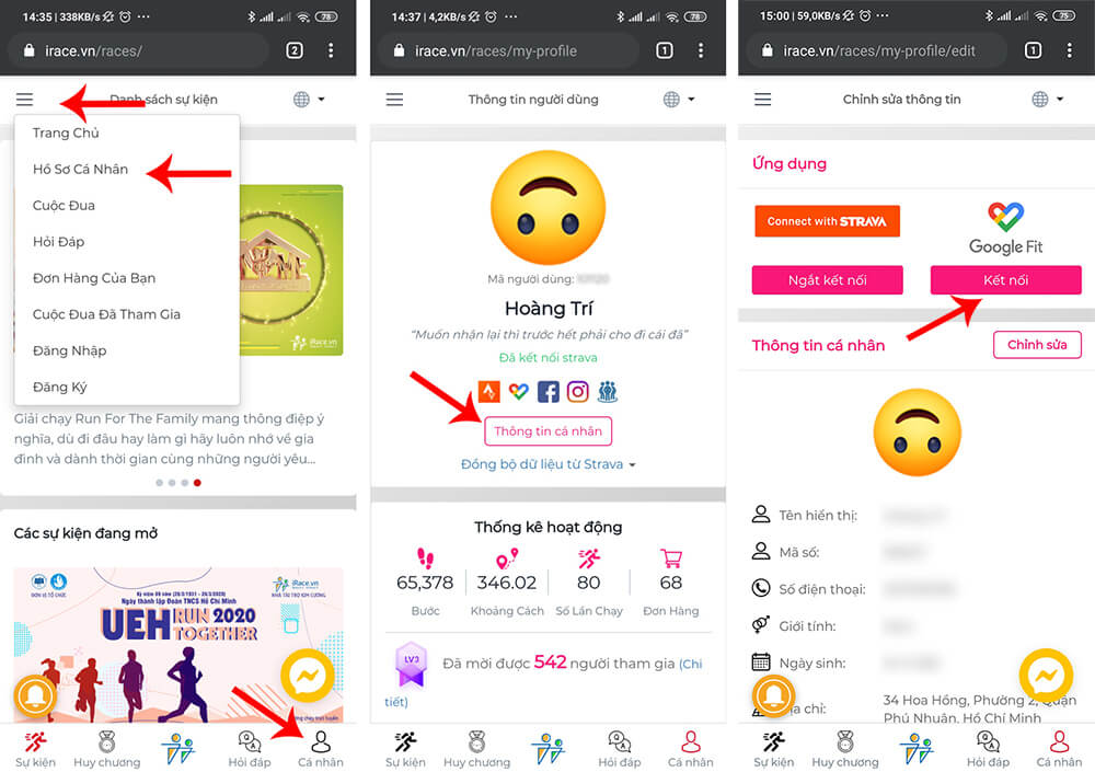 Buoc 1 - Hướng dẫn kết nối Google Fit với iRace để tham gia giải đi bộ