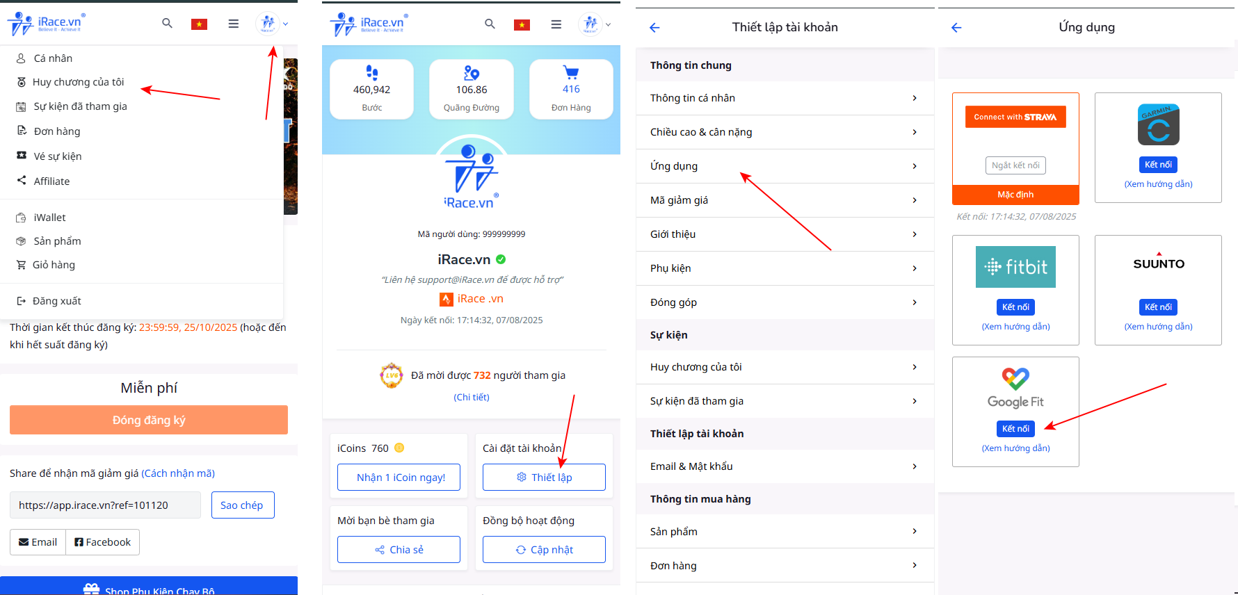 Hướng dẫn kết nối Google Fit với iRace để tham gia giải đi bộ