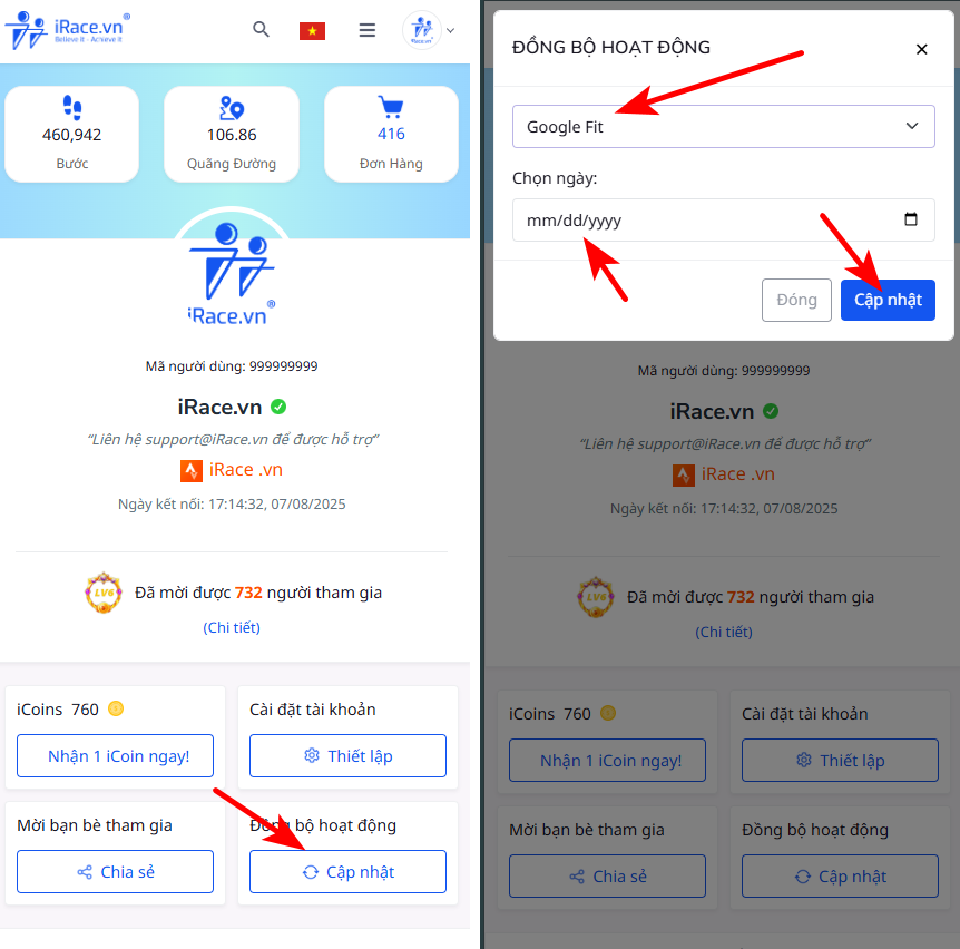 Kết nối Google Fit 