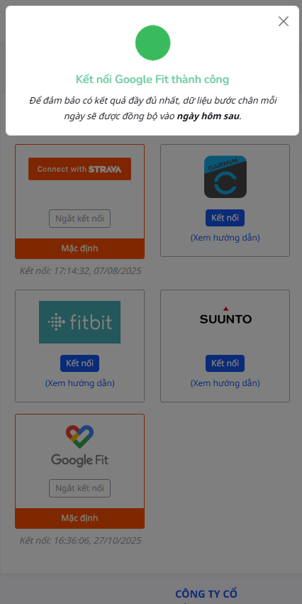 Hướng dẫn kết nối Google Fit với iRace để tham gia giải đi bộ 9 Kết nối Google Fit
