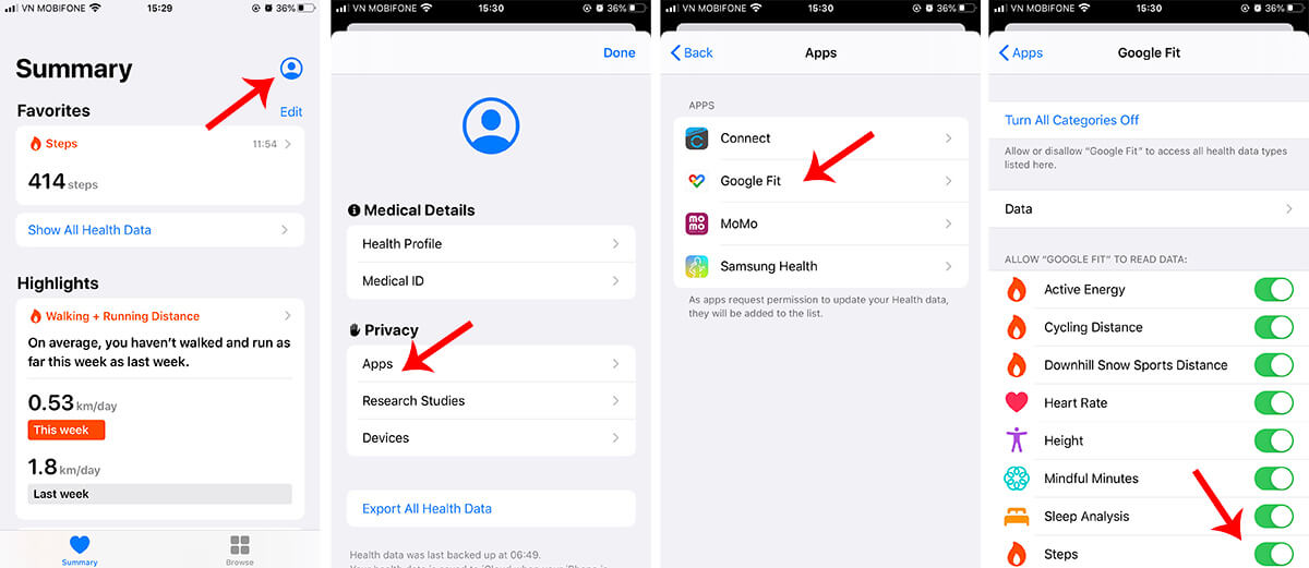 Đồng bộ Google Fit với Apple health
