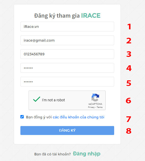 Đăng ký tài khoản iRace.vn