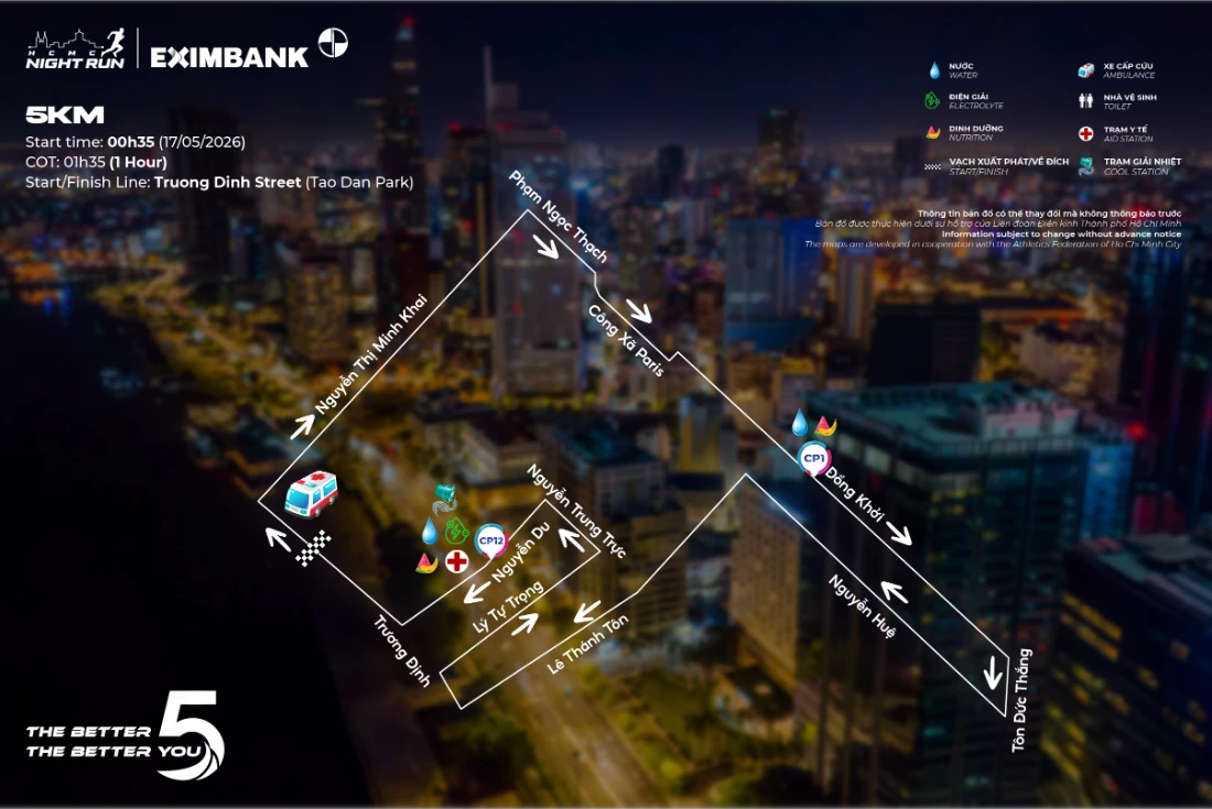 Bản đồ đường chạy Ho Chi Minh City Night Run Eximbank 2026 (1)