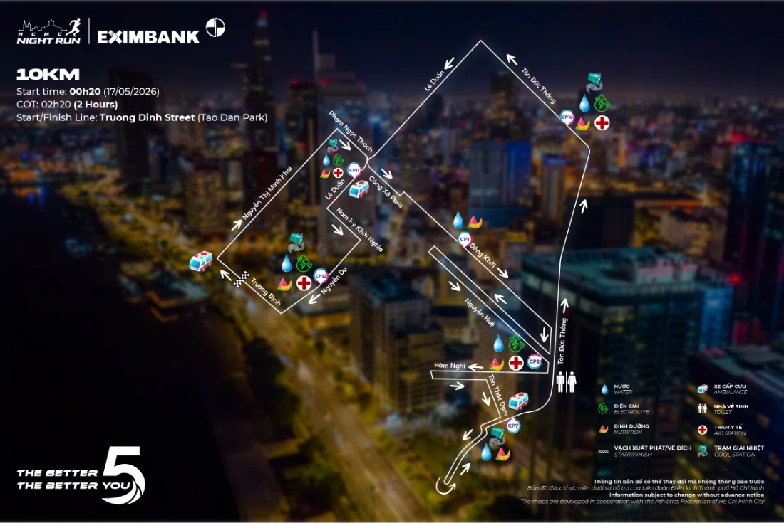 Bản đồ đường chạy Ho Chi Minh City Night Run Eximbank 2026 (1)