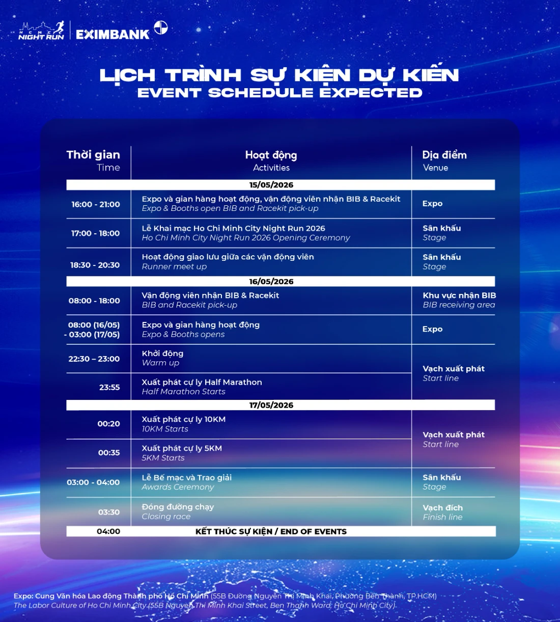 Lịch trình sự kiện Ho Chi Minh City Night Run Eximbank 2026 (1)