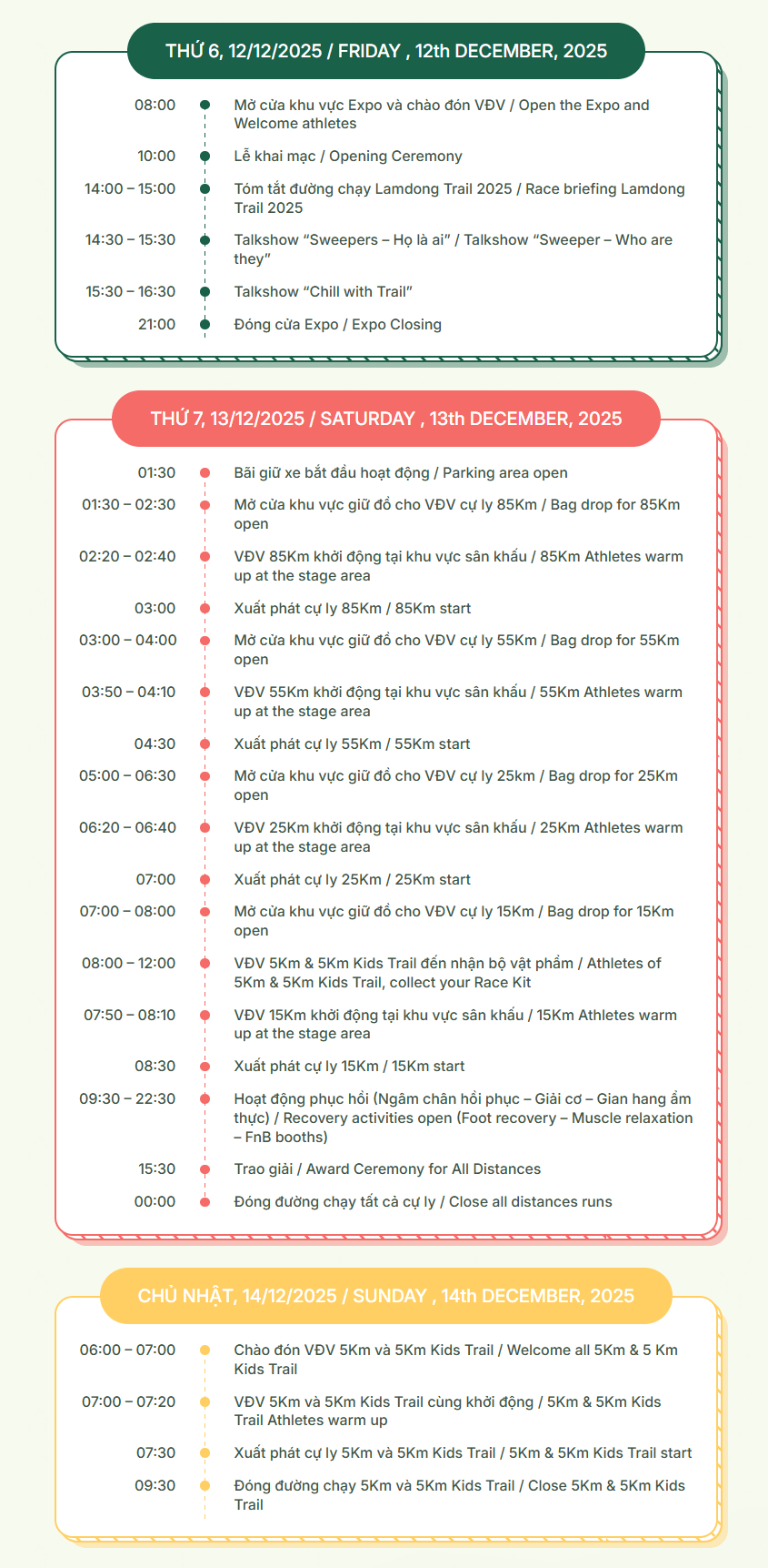 Lịch trình sự kiện