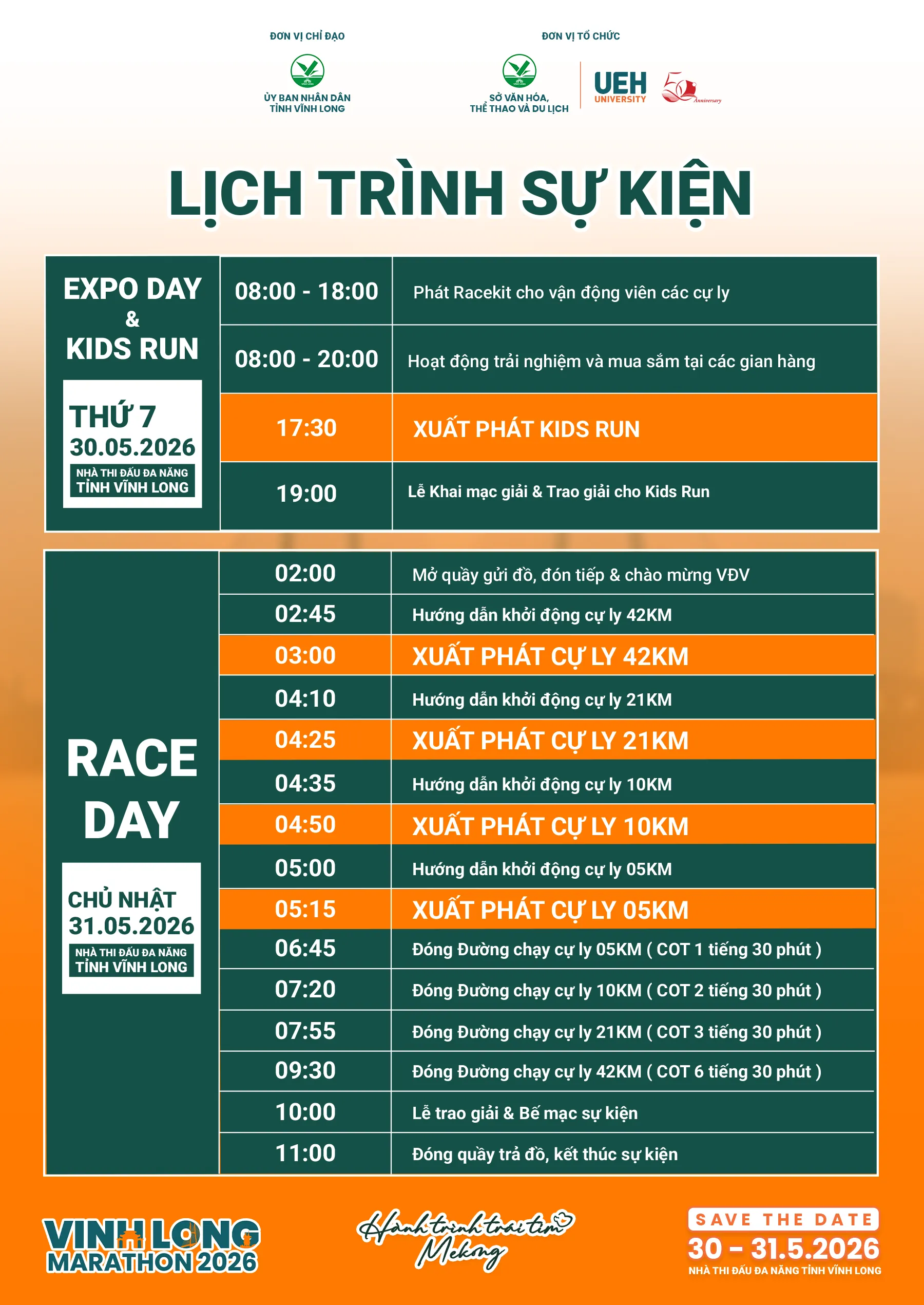 Lịch trình Vĩnh Long Marathon 2026