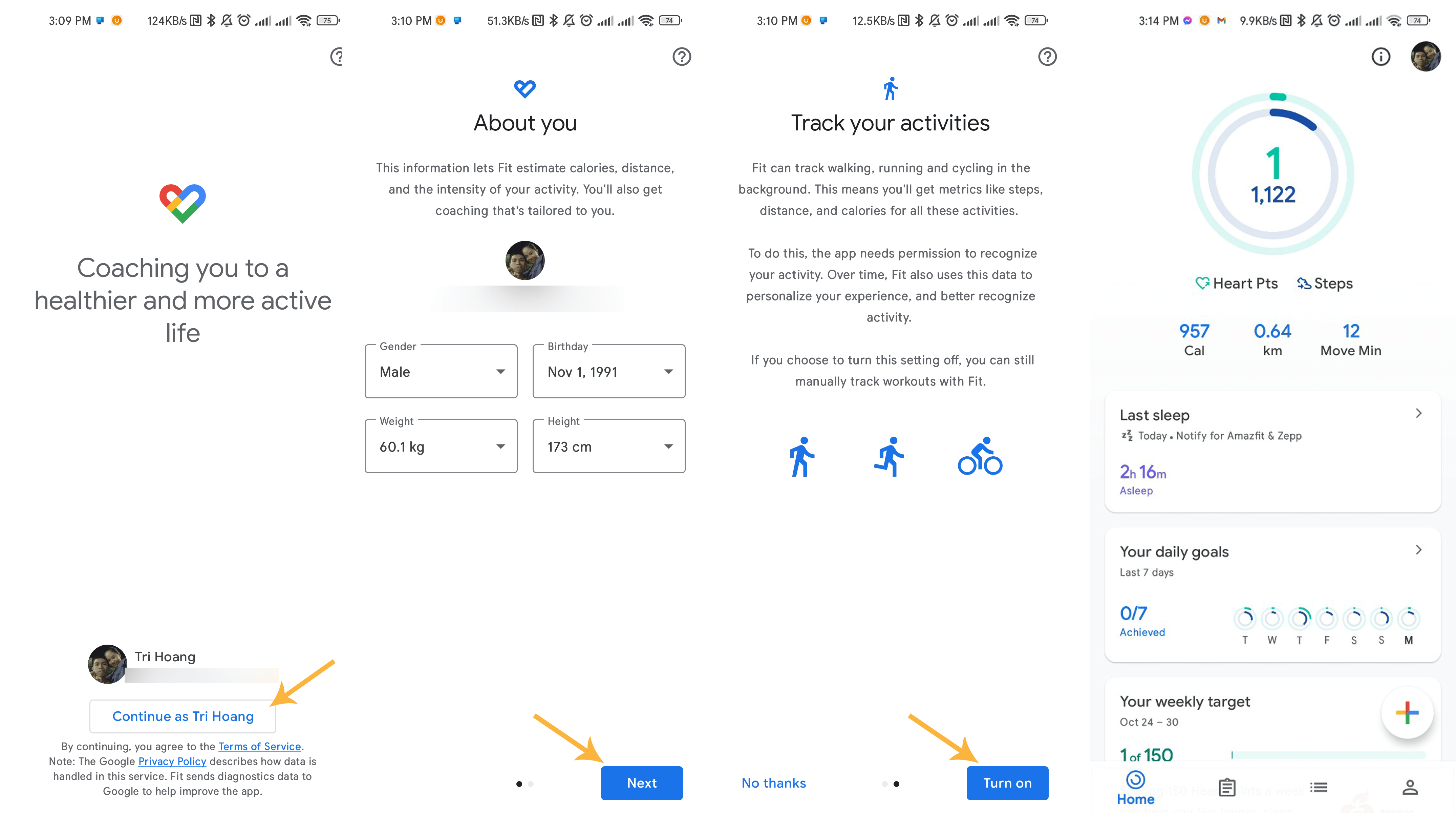 Instructions to connect Google Fit with iRace to participate in walking events