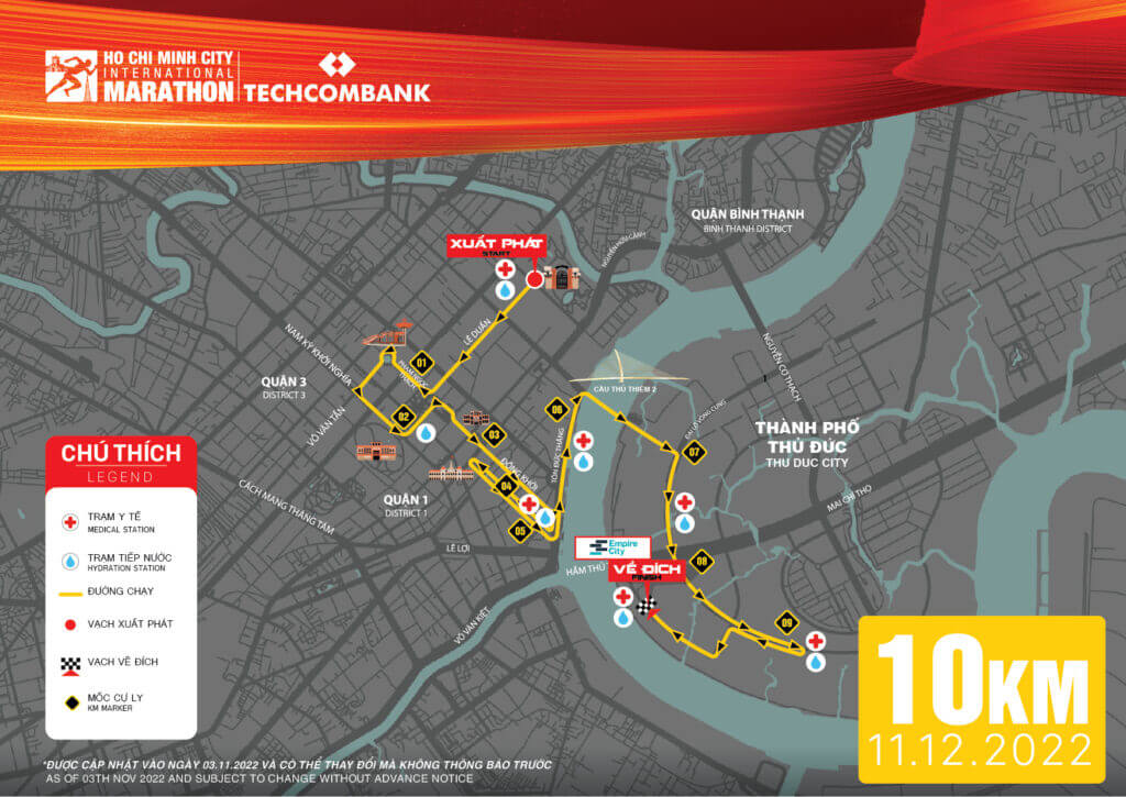 Bản đồ đường chạy Giải chạy Techcombank Ho Chi Minh City International Marathon 2023 cự ly 10Km