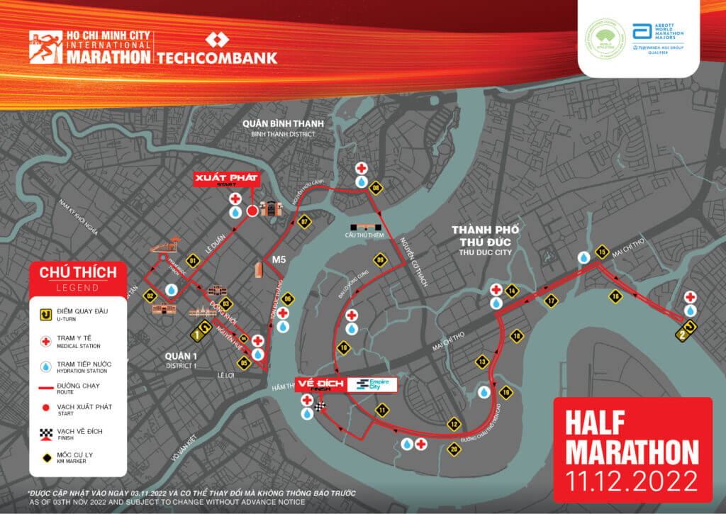 Bản đồ đường chạy Giải chạy Techcombank Ho Chi Minh City International Marathon 2023 cự ly 21KM