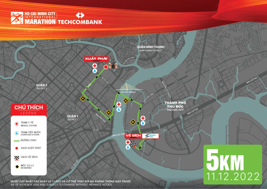 Bản đồ đường chạy Giải chạy Techcombank Ho Chi Minh City International Marathon 2023 cự ly 5Km