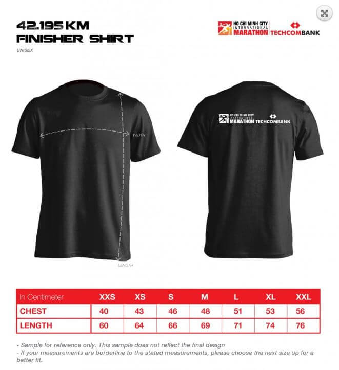 Thông tin size áo của sự kiện Techcombank Ha Noi Marathon 2023