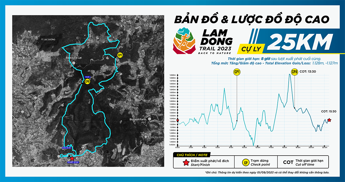Bản đồ đường chạy Lâm Đồng Trail 2023 - Cự ly 25Km