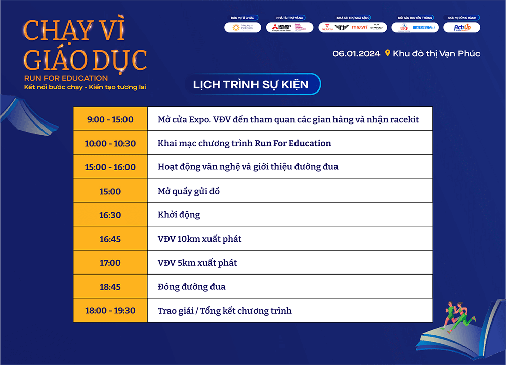 Lịch trình sự kiện Chạy vì giáo dục