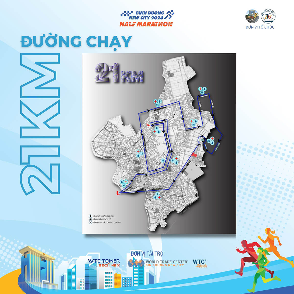Bản đồ đường chạy 21km Bình Dương New City Half Marathon 2024