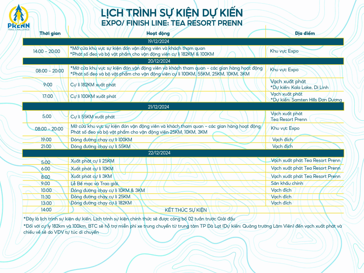 Lịch trình Prenn Trail Challenge 2024
