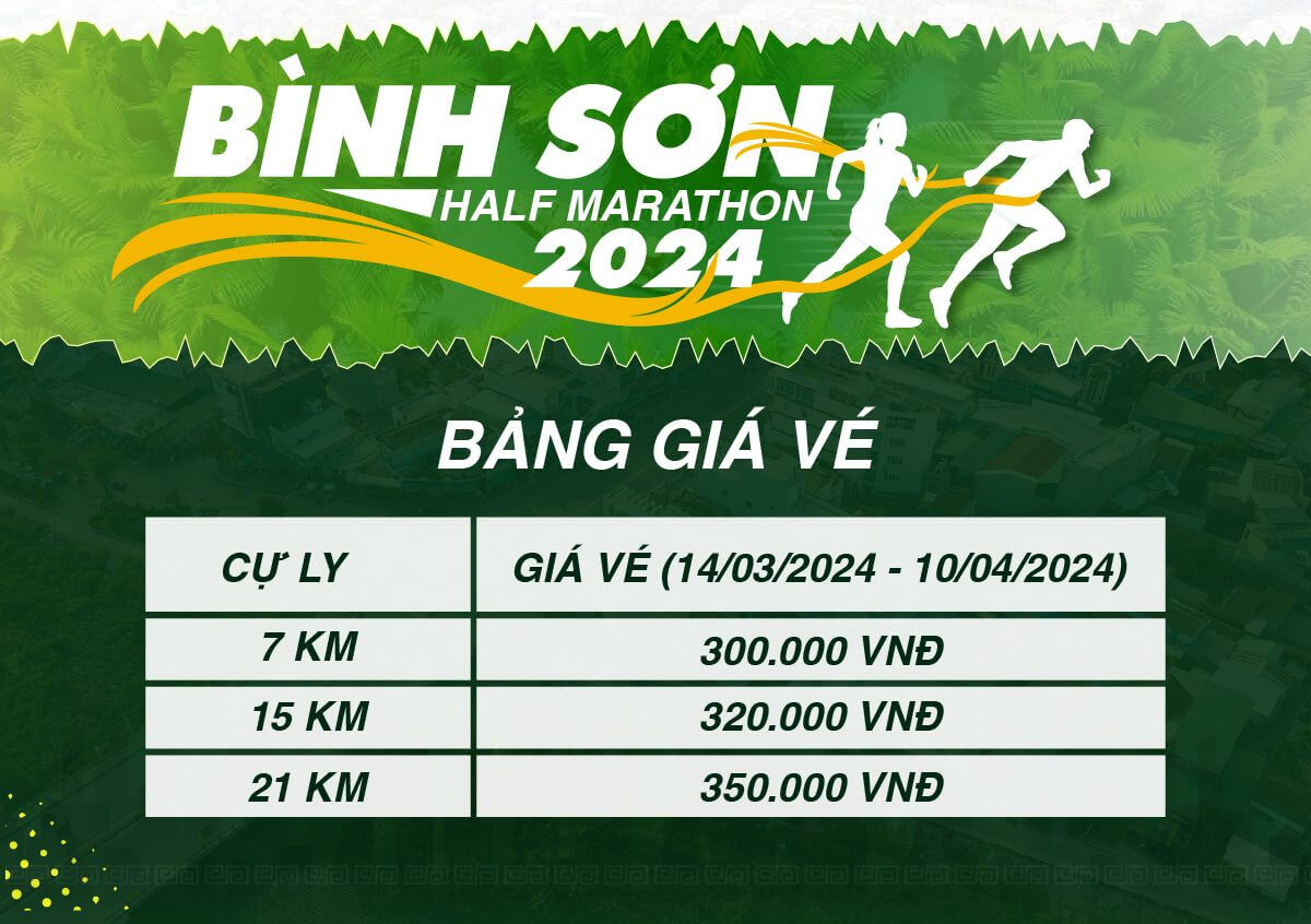 Bảng giá vé Bình Sơn Half Marathon 2024