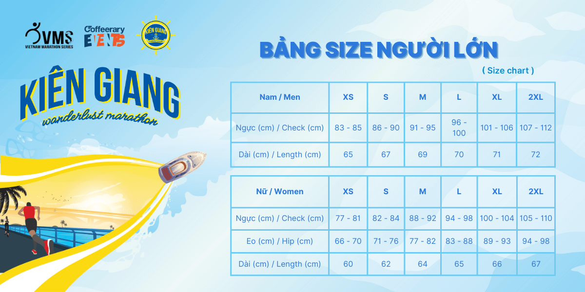 Size áo người lớn Kien Giang Wanderlust Marathon 2024 - "Miền Tây hội tụ"