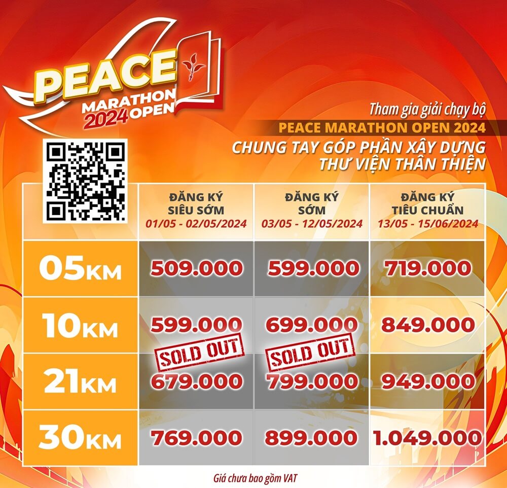 Bảng giá vé Peace Marathon Open 2024
