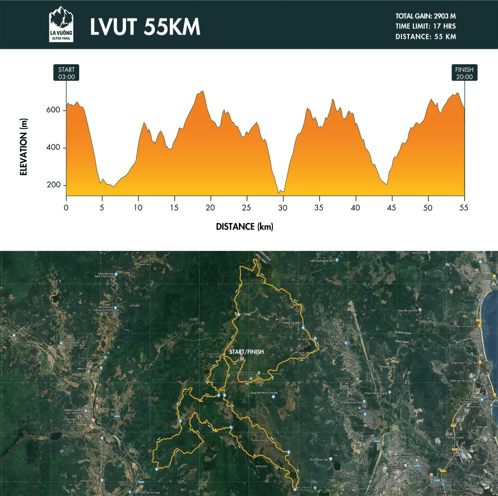 Bản đồ đường chạy 55k - La Vuông Ultra Trail 2024
