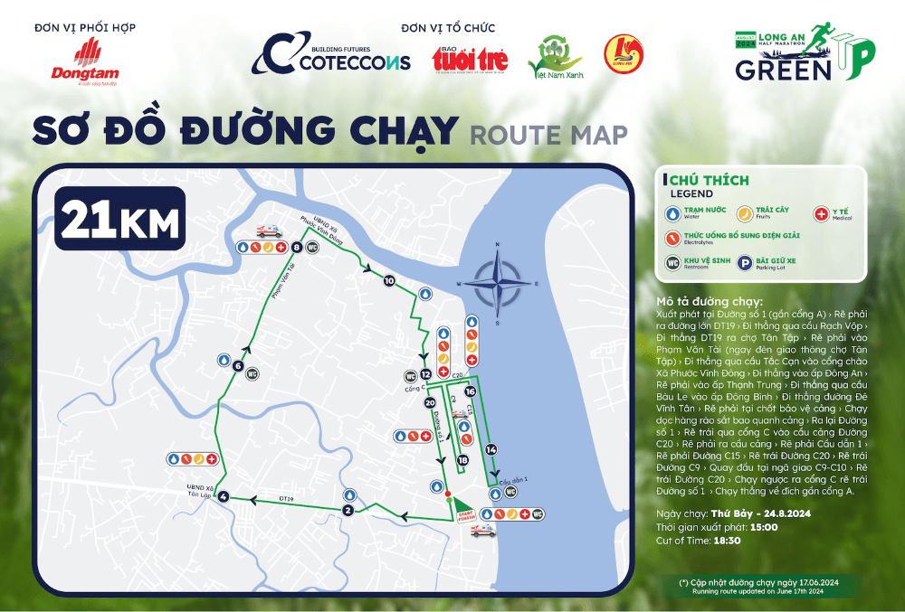 Bản đồ đường chạy Long An Half Marathon 2024