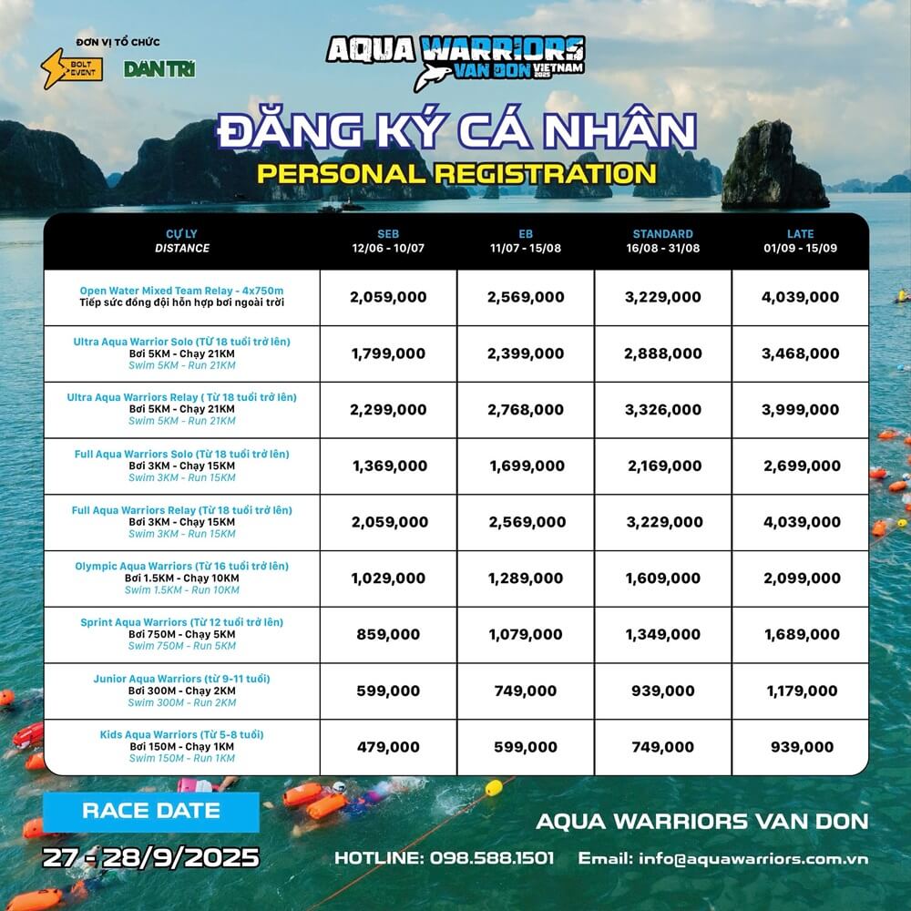 Bảng giá vé Aqua Warriors Vân Đồn 2025