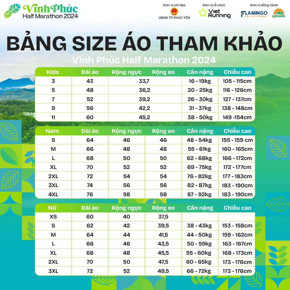 Vĩnh Phuc Half Marathon 2024 - Size áo