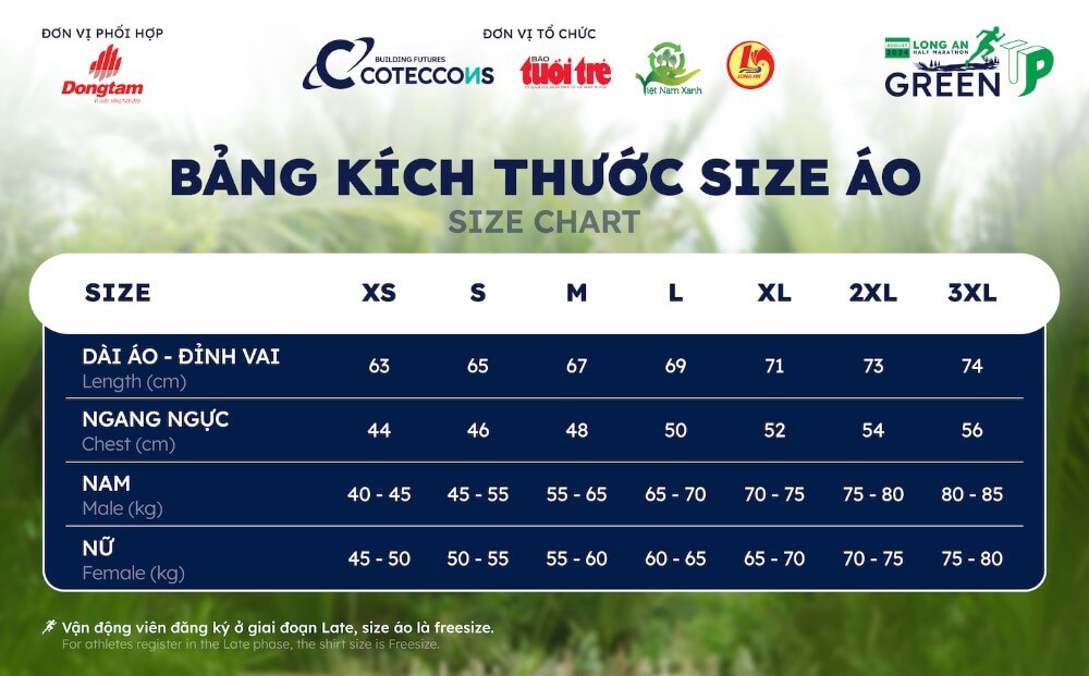 Size áo Long An Half Marathon 2024