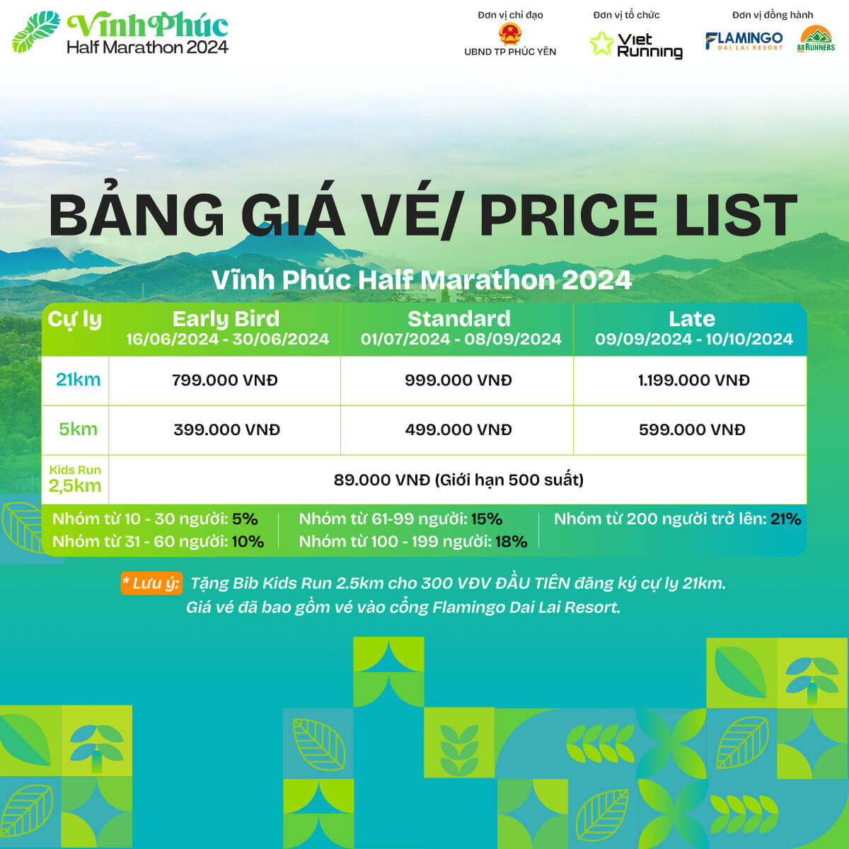 Vĩnh Phuc Half Marathon 2024 - Bảng giá vé