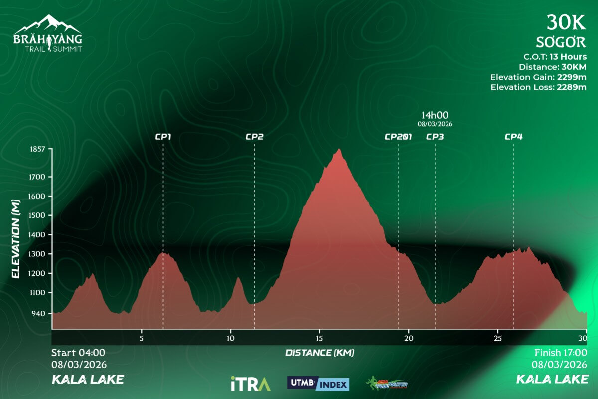 Bản đồ đường chạy 30K tại Brah Yang Trail Summit 2026