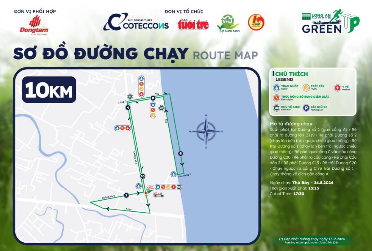 bản đồ đường chạy 10K GreenUP Marathon: Long An Half Marathon 2024