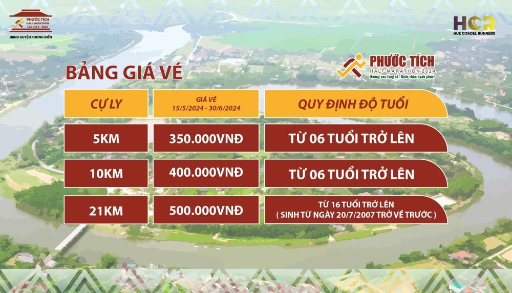 Bảng giá vé Phước Tích Half Marathon 2024
