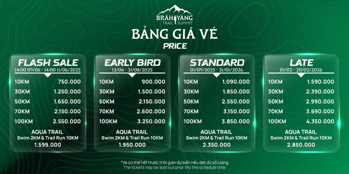 Bảng giá vé Brah Yang Trail Summit 2026