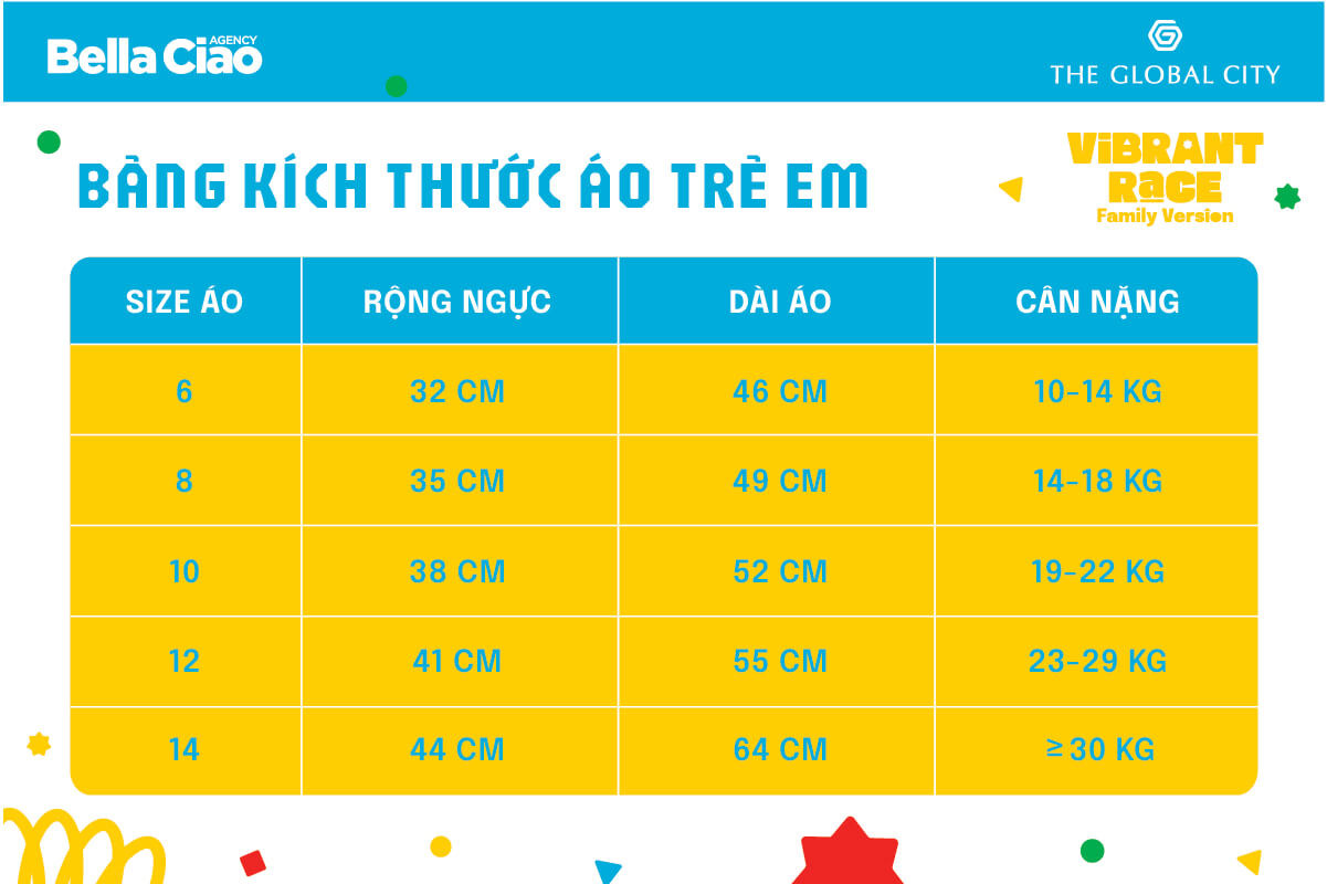 Size áo trẻ em