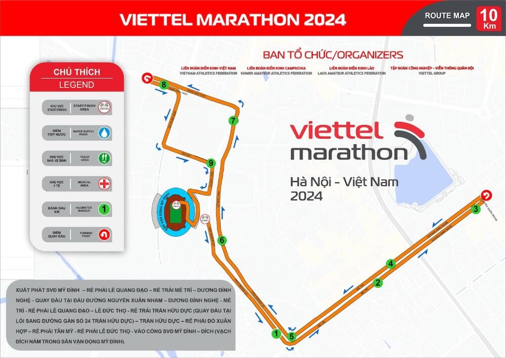 Bản đồ đường chạy 10K Viettel Marathon Hanoi Vietnam 2024