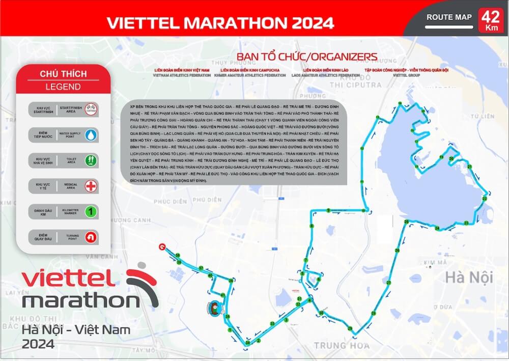 Bản đồ đường chạy 42K Viettel Marathon Hanoi Vietnam 2024