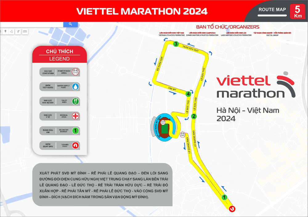 Bản đồ đường chạy 5K Viettel Marathon Hanoi Vietnam 2024