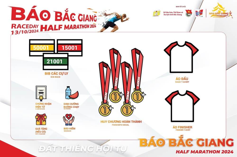 Thông tin racekit Báo Bắc Giang Half Marathon 2024 - Đất Thiêng Hội Tụ