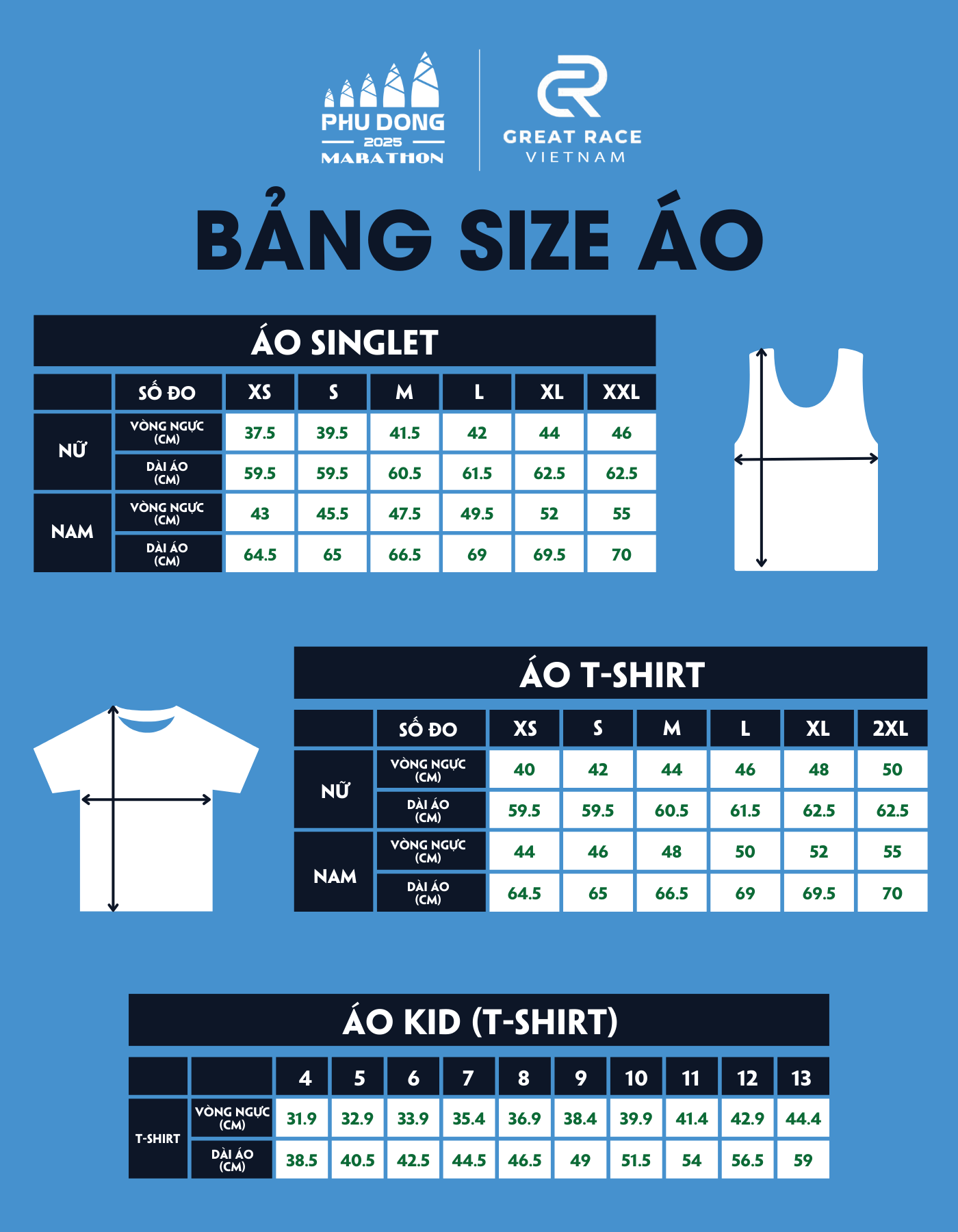 Bảng size áo Phu Dong Marathon 2025