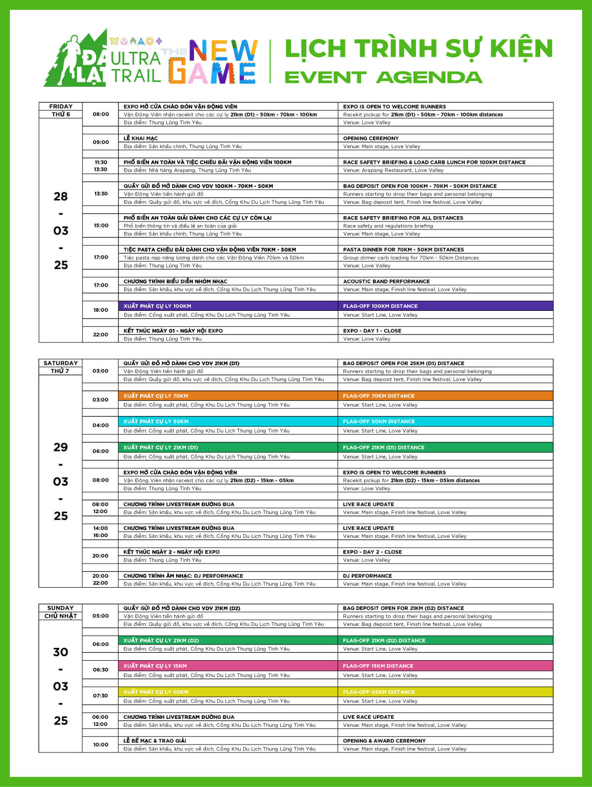 Lịch trình sự kiện Dalat Ultra Trail 2025