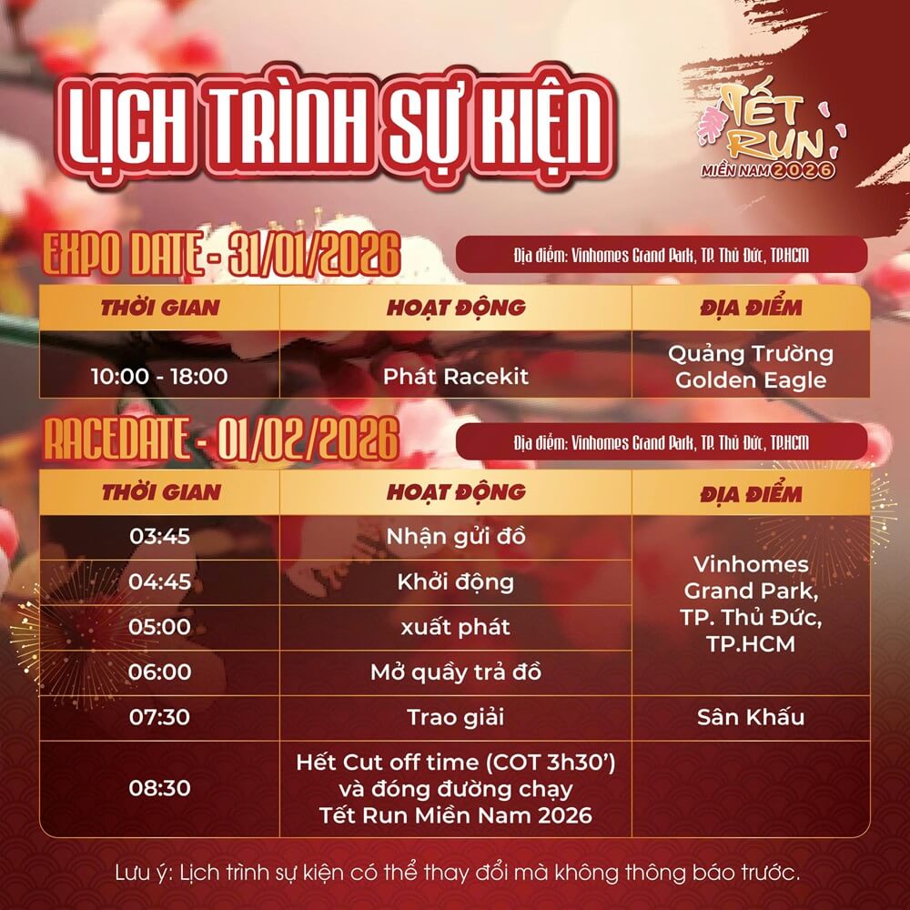 Lịch trình TẾT RUN MIỀN NAM 2026