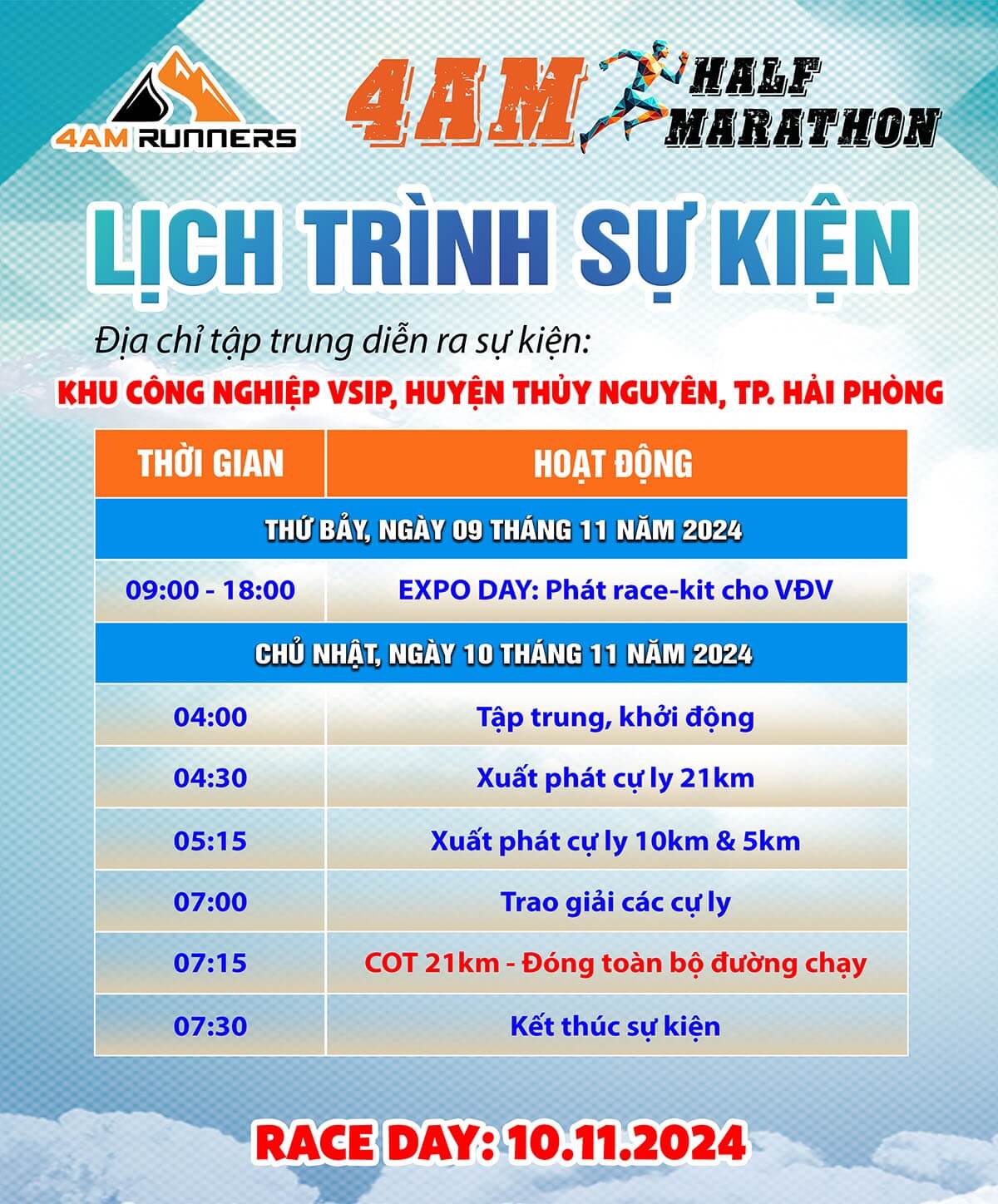 Lịch trình sự kiện 4AM Half Marathon (4AMHM)