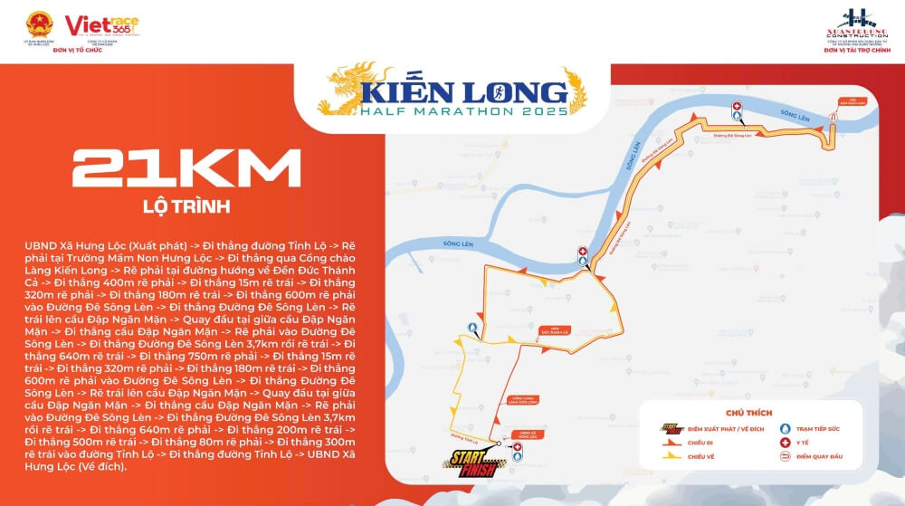 bản đồ đường chạy 21k Kiến Long Half Marathon 2025