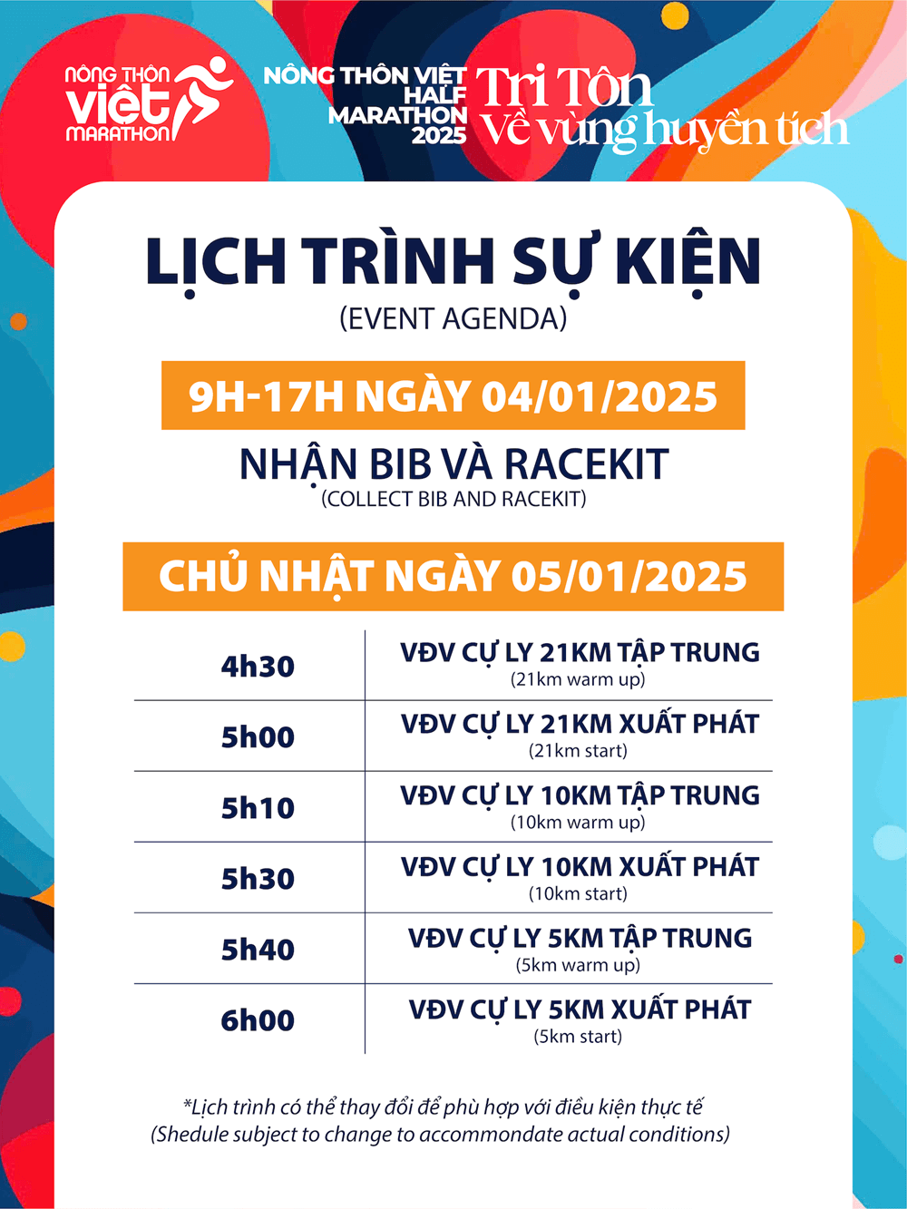 Lịch trình sự kiện Nông Thôn Việt Half Marathon 2025
