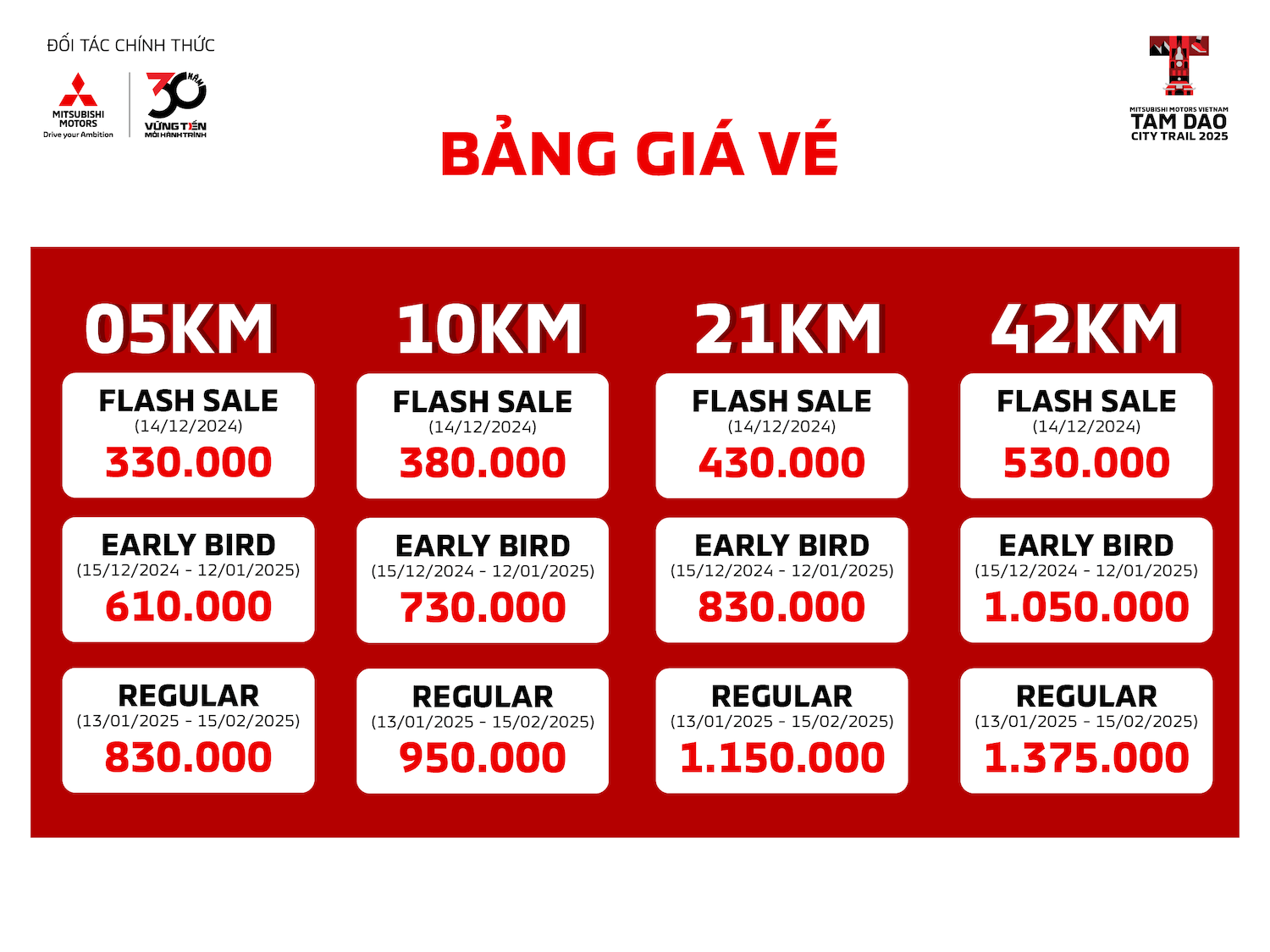 Bảng giá vé Tam Đảo City Trail 2025 